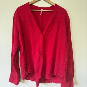 FREE PEOPLE Changing Horizons Pullover Top Red Size Large